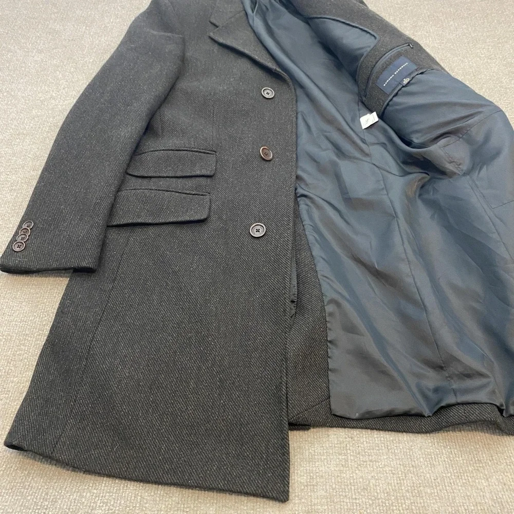 Banana Republic Coat Mens Small Gray Herringbone Wool Blend Overcoat Lined